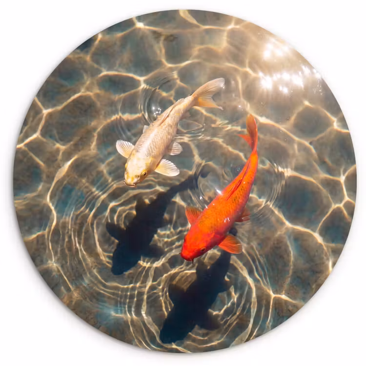 Vis - Water - Dieren - Oranje - Goud Wandcirkel kunststof plaat 5mm dik klein -3d