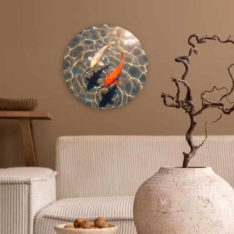 Vis - Water - Dieren - Oranje - Goud Wandcirkel kunststof plaat 5mm dik klein -sfeer1