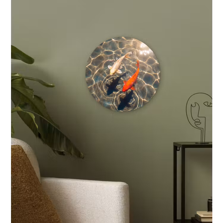 Vis - Water - Dieren - Oranje - Goud Wandcirkel kunststof plaat 5mm dik klein -sfeer3