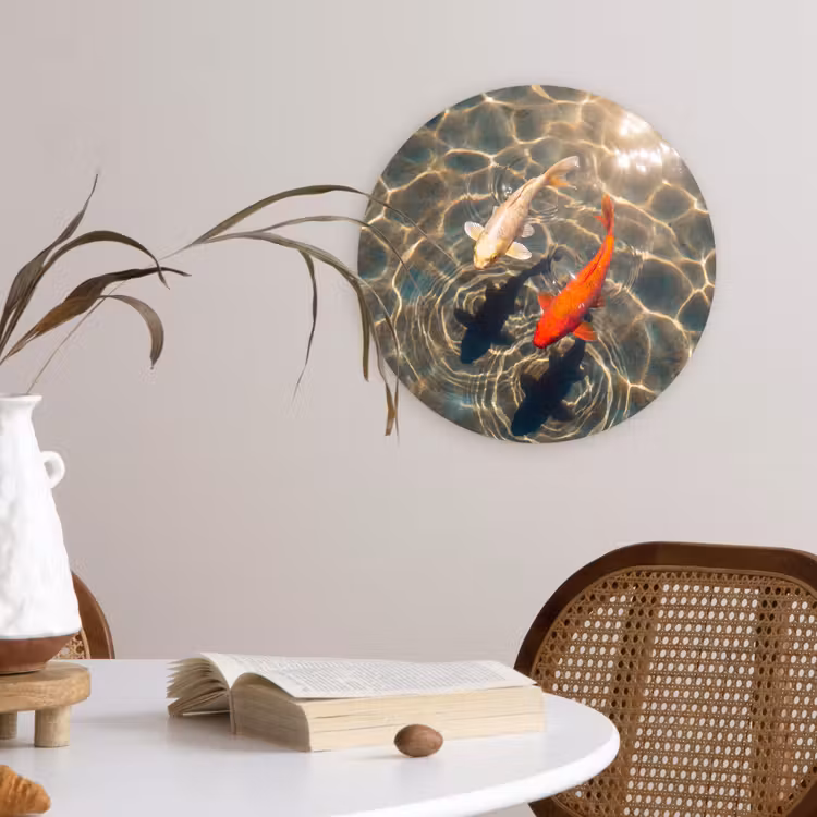 Vis - Water - Dieren - Oranje - Goud Wandcirkel kunststof plaat 5mm dik klein -sfeer4