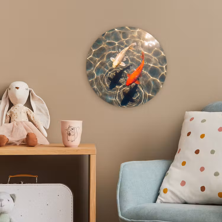 Vis - Water - Dieren - Oranje - Goud Wandcirkel kunststof plaat 5mm dik klein -tsfeer1_kind