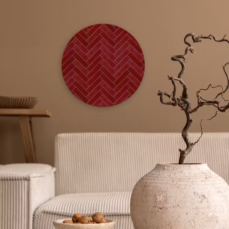 Visgraat - Wandtegel - Bordeaux - Rood Wandcirkel kunststof plaat 5mm dik klein 188 -sfeer1