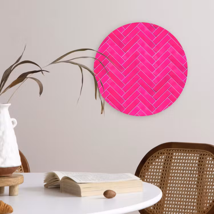 Visgraat - Wandtegel - Fuchsia - Roze Wandcirkel kunststof plaat 5mm dik klein 188 -sfeer4