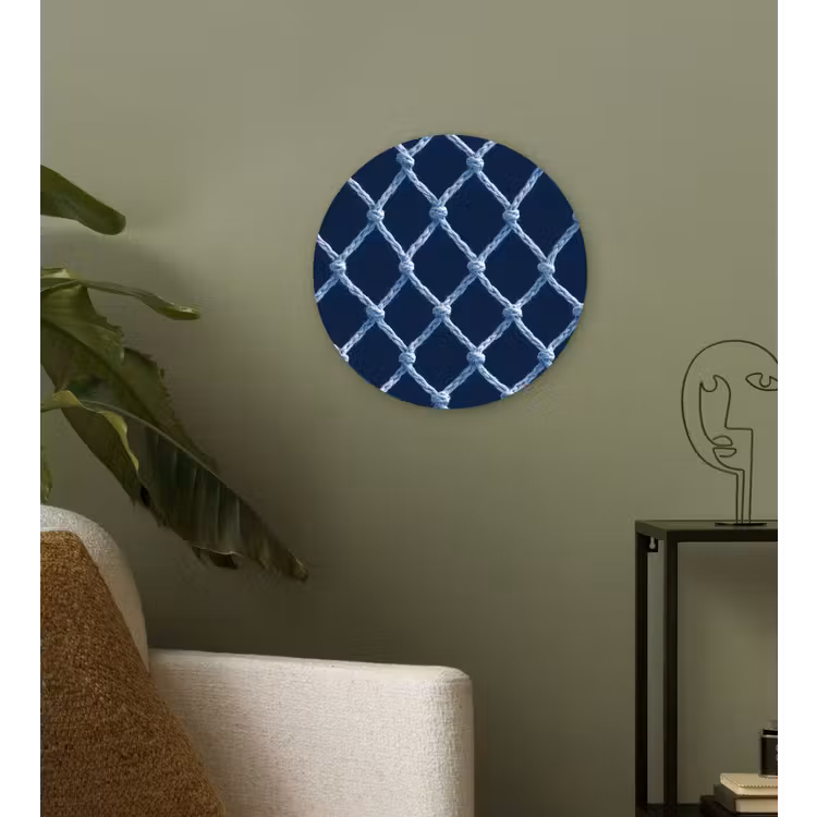 Visnet - Touw - Patroon - Marineblauw Wandcirkel kunststof plaat 5mm dik klein 188 -sfeer3