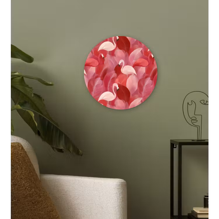 Flamingo - Botanisch - Elegant - Roze - Rood Wandcirkel kunststof plaat 5mm dik klein 188 -sfeer3