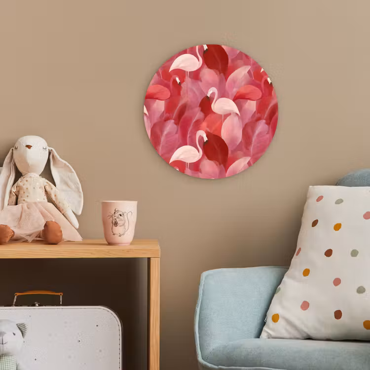 Flamingo - Botanisch - Elegant - Roze - Rood Wandcirkel kunststof plaat 5mm dik klein 188 -tsfeer1_kind