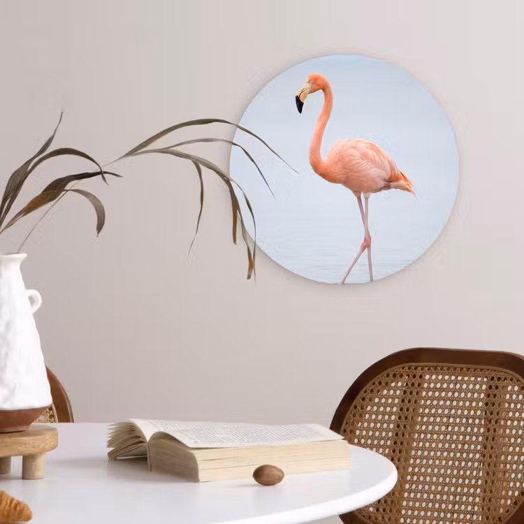 Flamingo - Zee - Roze Wandcirkel kunststof plaat 5mm dik klein -sfeer4