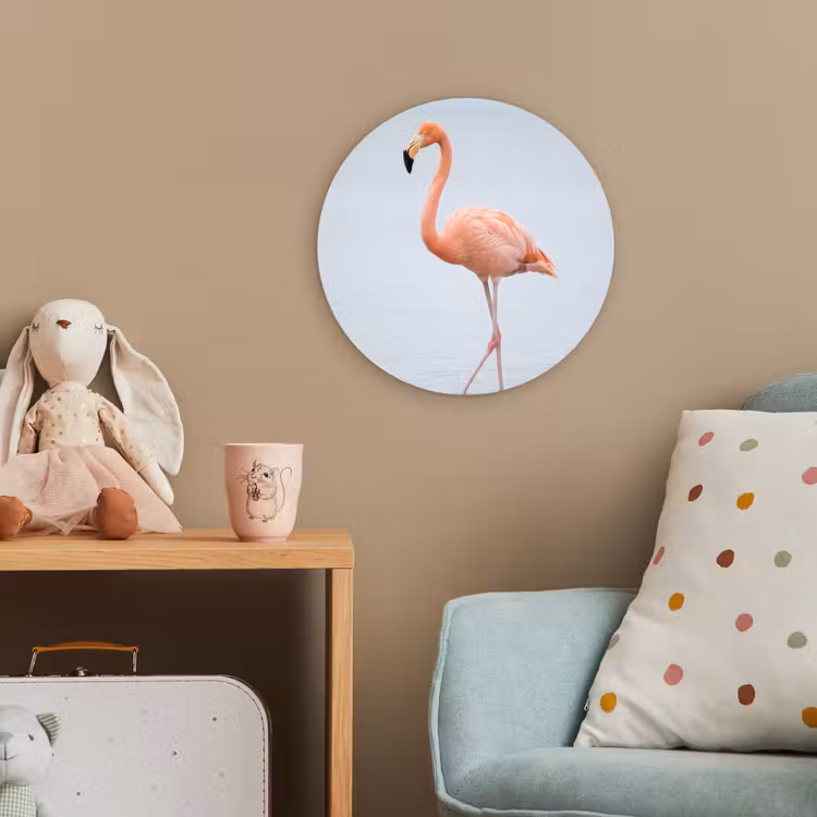 Flamingo - Zee - Roze Wandcirkel kunststof plaat 5mm dik klein -tsfeer1_kind