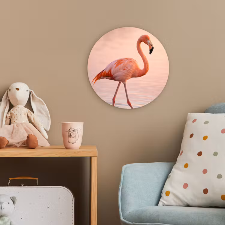 Flamingo - Water - Roze Wandcirkel kunststof plaat 5mm dik klein -tsfeer1_kind