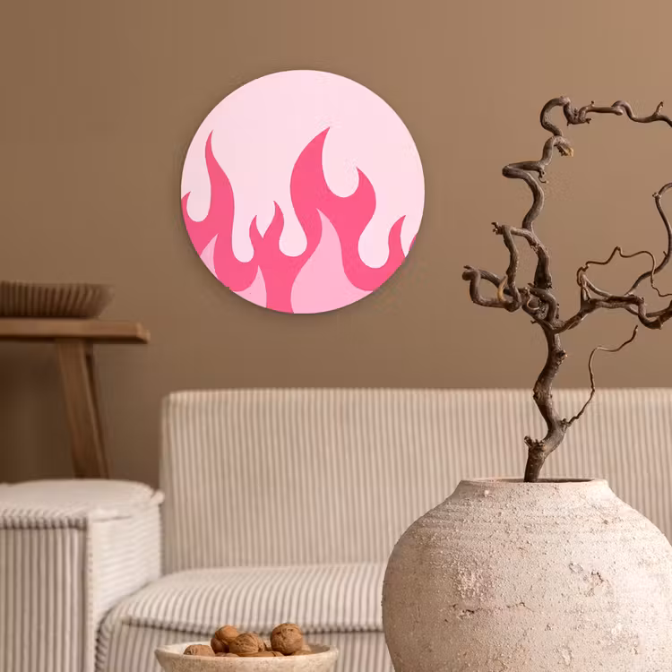 Vlammen - Patroon - Abstract - Modern - Roze Wandcirkel kunststof plaat 5mm dik klein -sfeer1