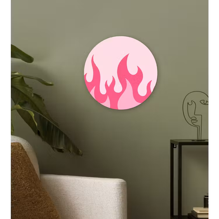 Vlammen - Patroon - Abstract - Modern - Roze Wandcirkel kunststof plaat 5mm dik klein -sfeer3