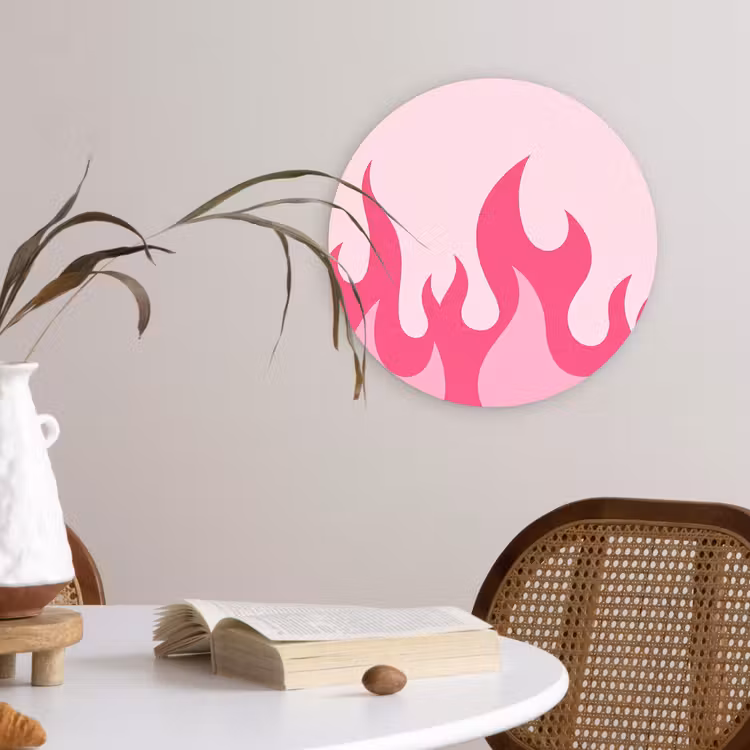 Vlammen - Patroon - Abstract - Modern - Roze Wandcirkel kunststof plaat 5mm dik klein -sfeer4