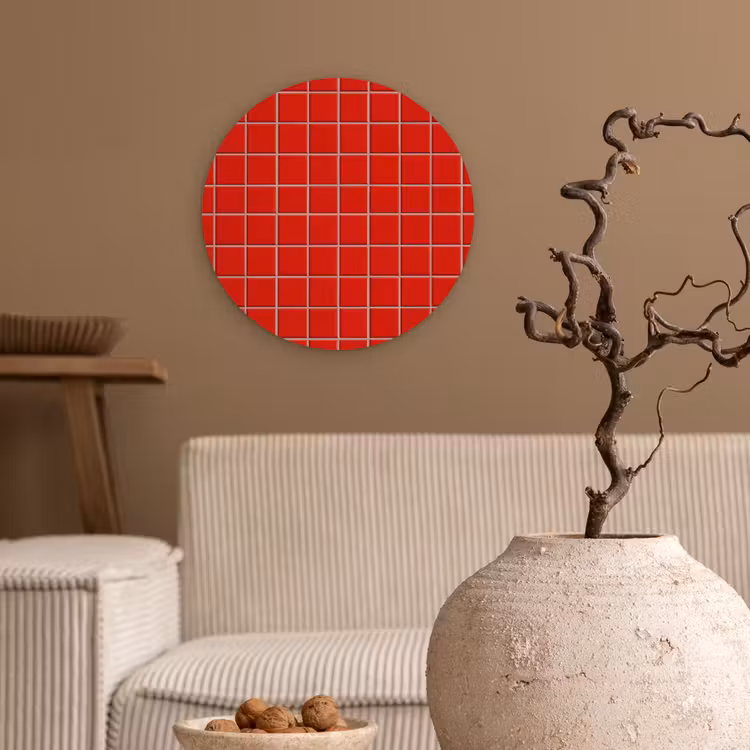 Tegel - Patroon - Kersen - Rood Wandcirkel kunststof plaat 5mm dik klein 188 -sfeer1