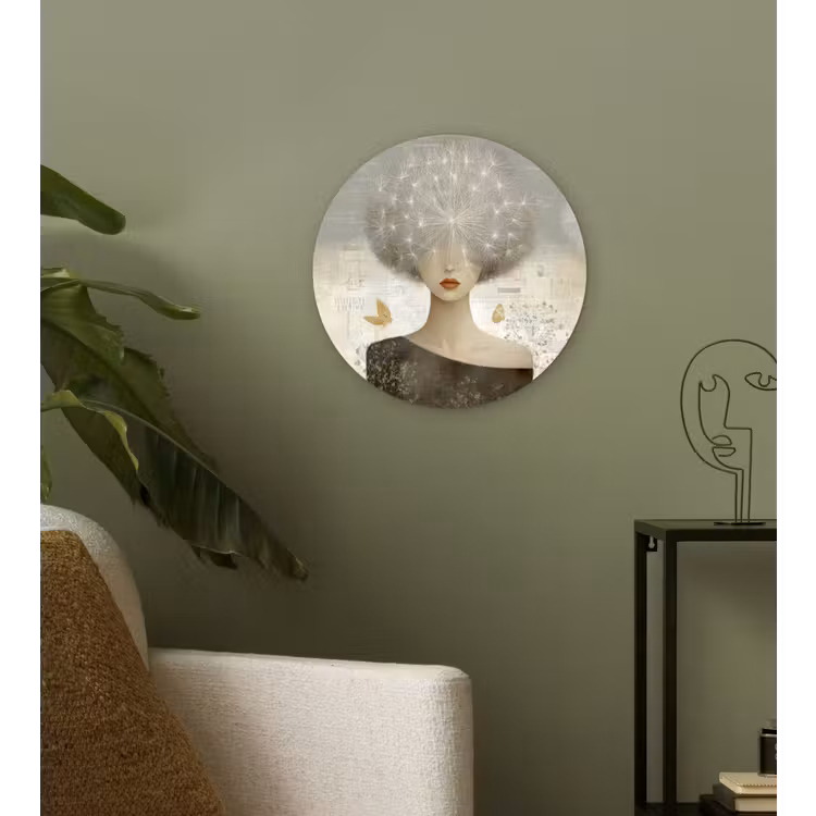 Pluis - Vrouw - Beige Wandcirkel kunststof plaat 5mm dik klein -sfeer3