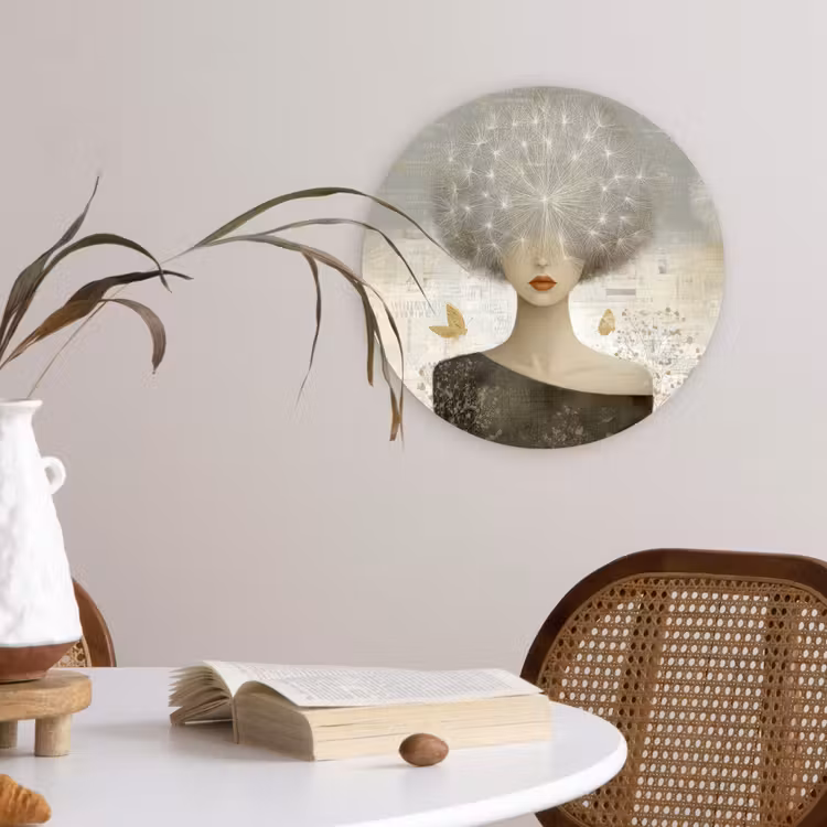 Pluis - Vrouw - Beige Wandcirkel kunststof plaat 5mm dik klein -sfeer4