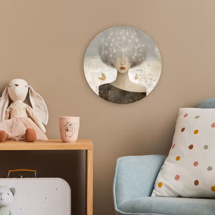 Pluis - Vrouw - Beige Wandcirkel kunststof plaat 5mm dik klein -tsfeer1_kind