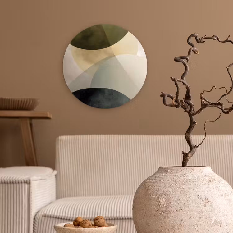 Vlakken - Abstract - Beige - Cirkels Wandcirkel kunststof plaat 5mm dik klein -sfeer1