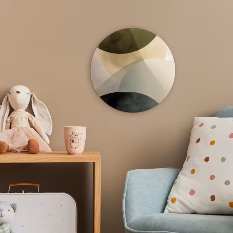 Vlakken - Abstract - Beige - Cirkels Wandcirkel kunststof plaat 5mm dik klein -tsfeer1_kind