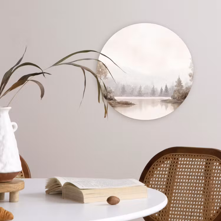 Rivierlandschap - Minimalistisch - Aardetinten Wandcirkel kunststof plaat 5mm dik klein -sfeer4