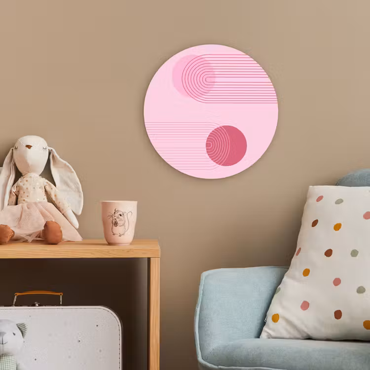 Vormen - Lijnen - Minimalistisch - Roze Wandcirkel kunststof plaat 5mm dik klein -tsfeer1_kind