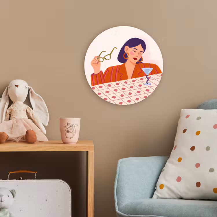 Vrouw - Bril - Cocktail - Illustratie - Modern Wandcirkel kunststof plaat 5mm dik klein -tsfeer1_kind