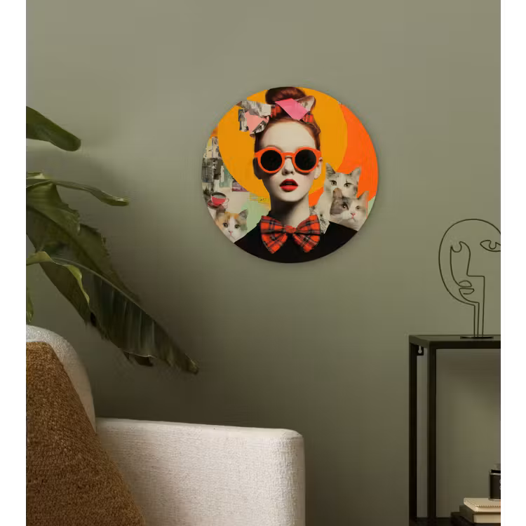 Vrouw - Bril - Strik - Retro Wandcirkel kunststof plaat 5mm dik klein -sfeer3