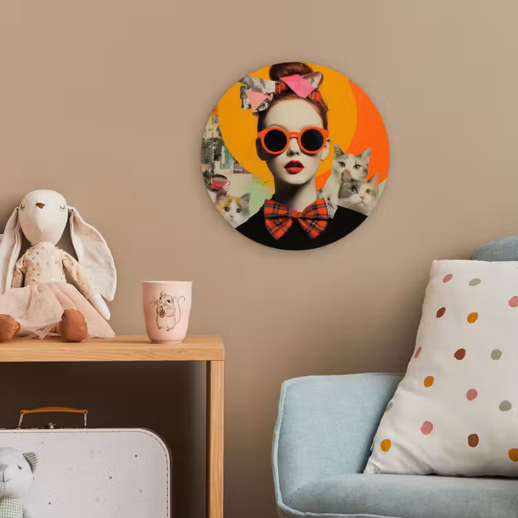 Vrouw - Bril - Strik - Retro Wandcirkel kunststof plaat 5mm dik klein -tsfeer1_kind