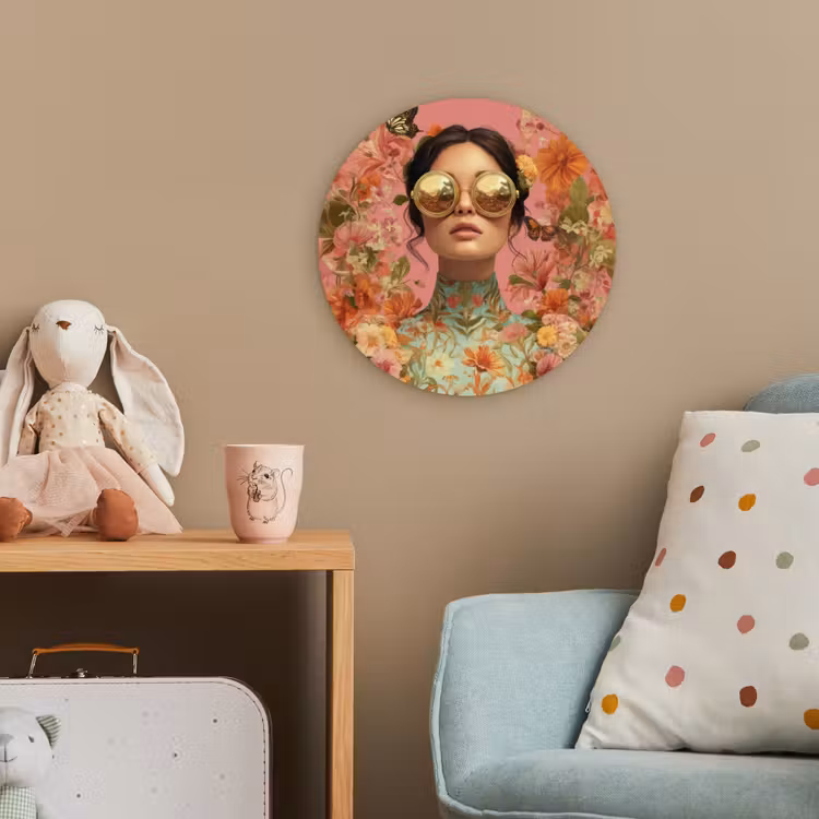 Vrouw - Bril - Roze - Bloemen Wandcirkel kunststof plaat 5mm dik klein -tsfeer1_kind