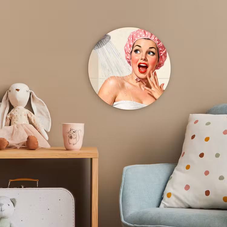 Vrouw - Douche - Roze Wandcirkel kunststof plaat 5mm dik klein -tsfeer1_kind