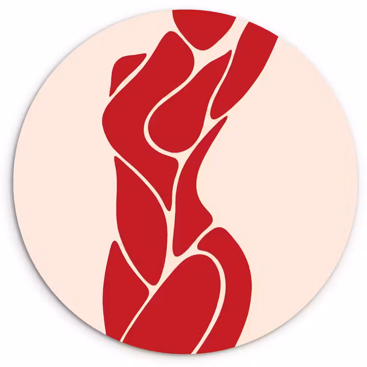 Vrouw - Figuur - Abstract - Modern - Rood Wandcirkel kunststof plaat 5mm dik klein -3d