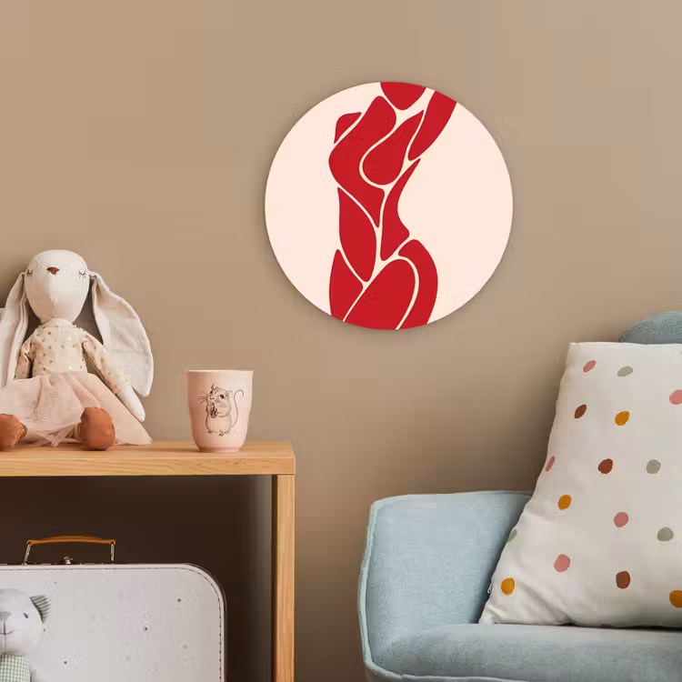 Vrouw - Figuur - Abstract - Modern - Rood Wandcirkel kunststof plaat 5mm dik klein -tsfeer1_kind