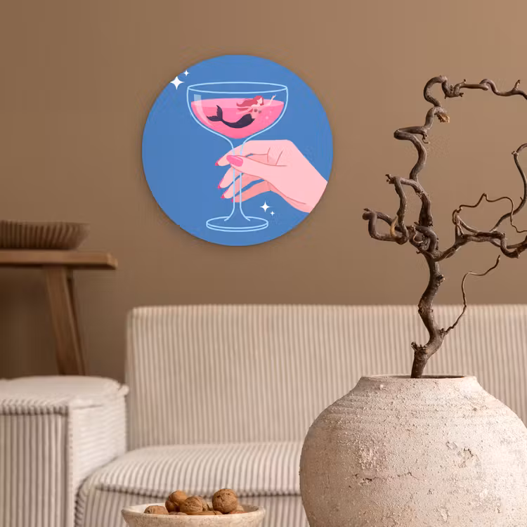 Vrouw - Glas - Abstract - Roze - Blauw Wandcirkel kunststof plaat 5mm dik klein -sfeer1