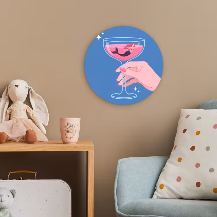 Vrouw - Glas - Abstract - Roze - Blauw Wandcirkel kunststof plaat 5mm dik klein -tsfeer1_kind