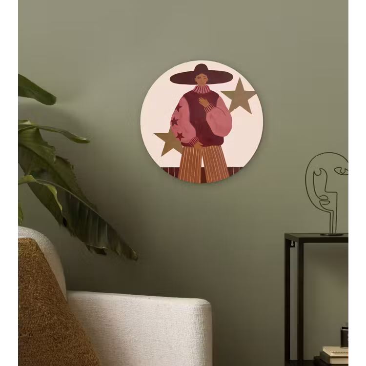 Vrouw - Hoed - Abstract - Modern - Portret Wandcirkel kunststof plaat 5mm dik klein -sfeer3