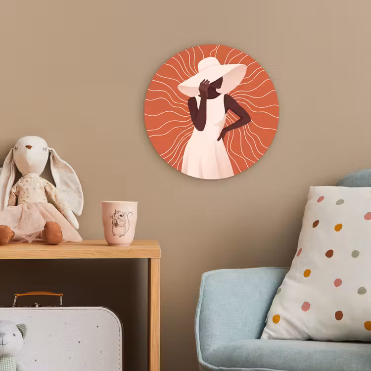 Vrouw - Hoed - Portret - Modern - Beige Wandcirkel kunststof plaat 5mm dik klein -tsfeer1_kind