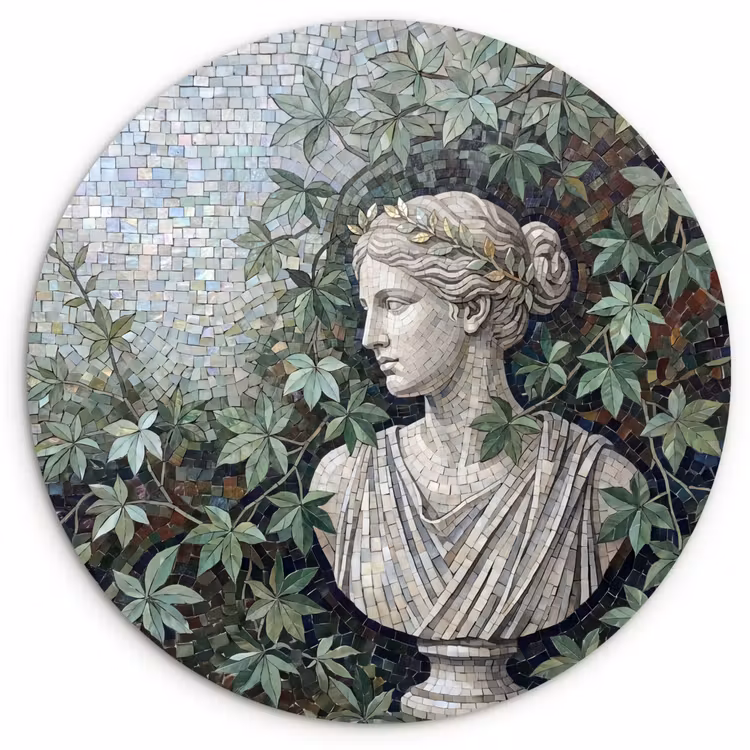 Vrouw - Klassiek - Mozaiëk - Natuur - Groen Wandcirkel kunststof plaat 5mm dik klein -3d