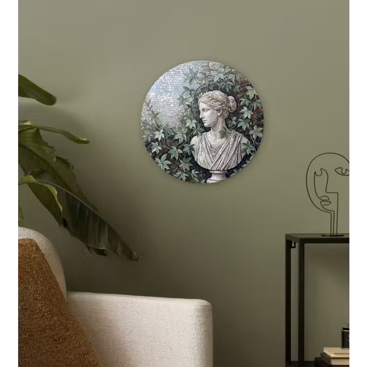 Vrouw - Klassiek - Mozaiëk - Natuur - Groen Wandcirkel kunststof plaat 5mm dik klein -sfeer3