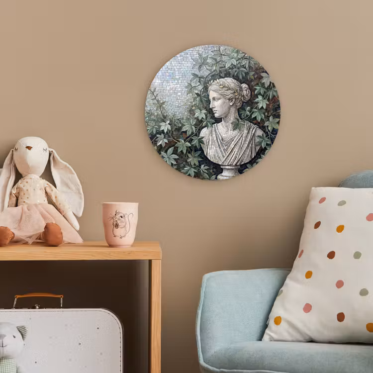 Vrouw - Klassiek - Mozaiëk - Natuur - Groen Wandcirkel kunststof plaat 5mm dik klein -tsfeer1_kind