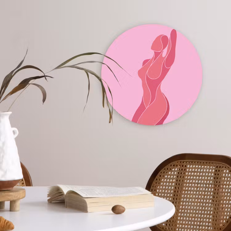 Vrouw - Lichaam - Abstract - Roze Wandcirkel kunststof plaat 5mm dik klein -sfeer4