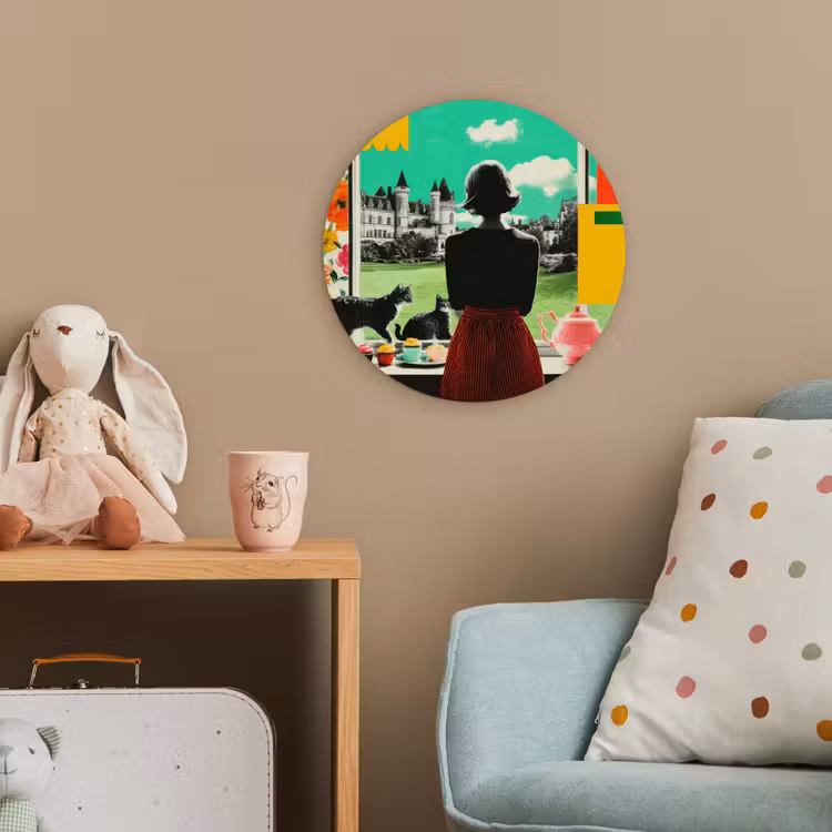 Vrouw - Keuken - Katten - Doorkijk Wandcirkel kunststof plaat 5mm dik klein -tsfeer1_kind
