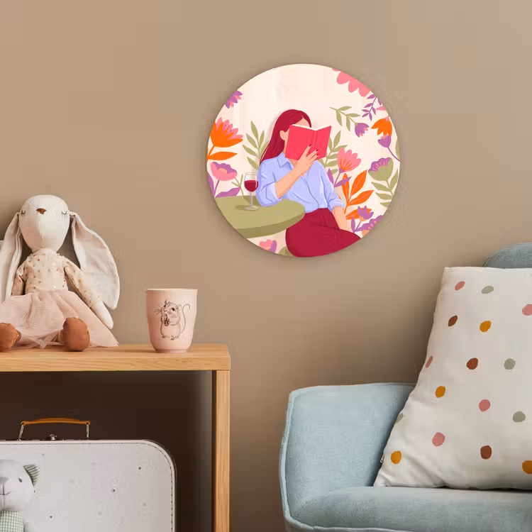 Vrouw - Lezen - Thuis - Modern - Bloemen Wandcirkel kunststof plaat 5mm dik klein -tsfeer1_kind