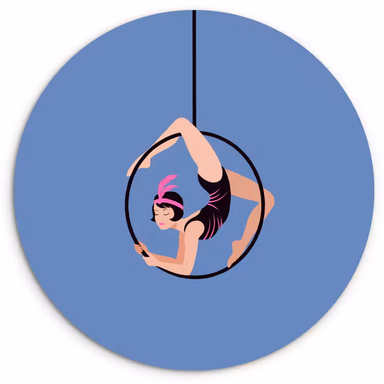 Vrouw - Aerial hoop - Art deco - Illustratie - Blauw Wandcirkel kunststof plaat 5mm dik klein -3d