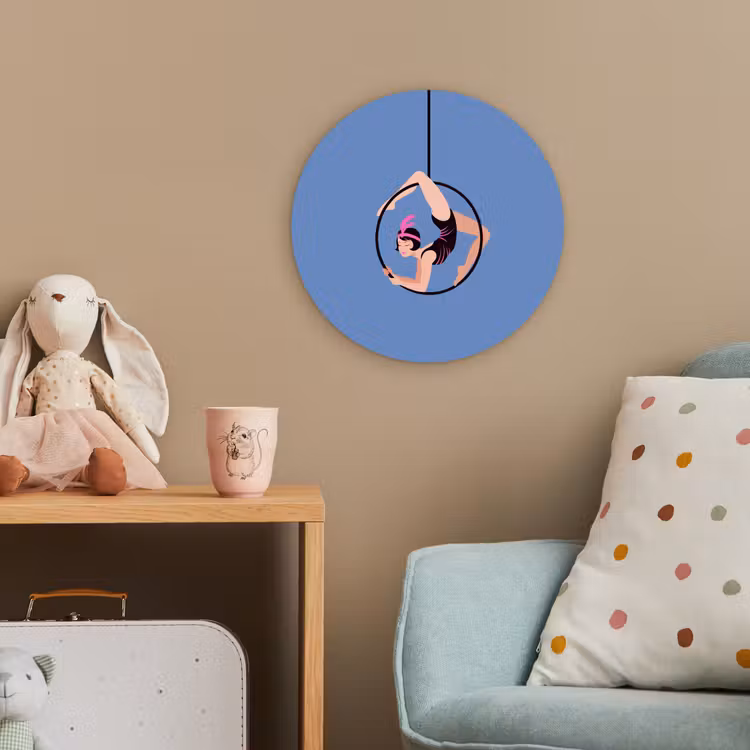 Vrouw - Aerial hoop - Art deco - Illustratie - Blauw Wandcirkel kunststof plaat 5mm dik klein -tsfeer1_kind