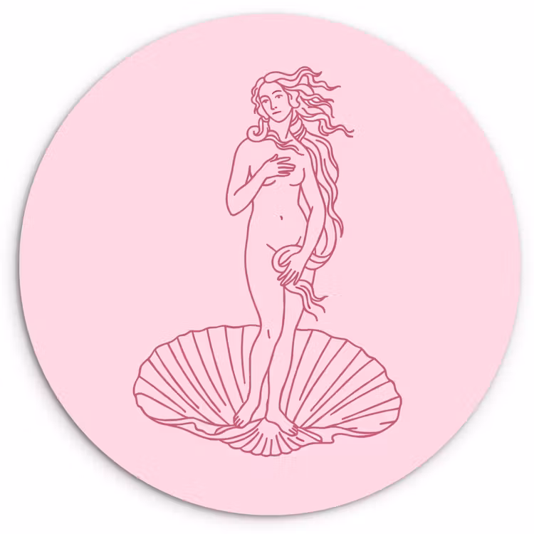 Vrouw - Schelp - Kunst - Lijntekening - Roze Wandcirkel kunststof plaat 5mm dik klein -3d