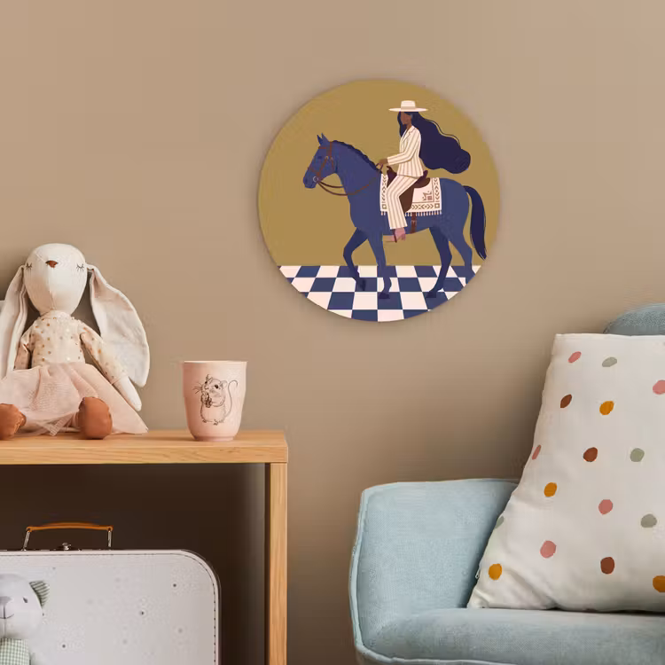 Vrouw - Paard - Rijden - Modern - Abstract Wandcirkel kunststof plaat 5mm dik klein -tsfeer1_kind