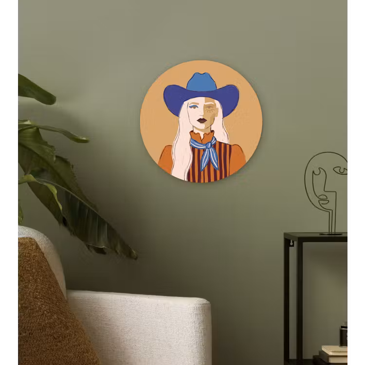 Vrouw - Portret - Abstract - Kleurrijk - Modern Wandcirkel kunststof plaat 5mm dik klein -sfeer3