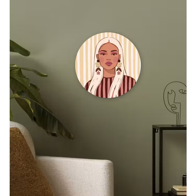 Vrouw - Portret - Illustratie - Modern - Roze Wandcirkel kunststof plaat 5mm dik klein -sfeer3