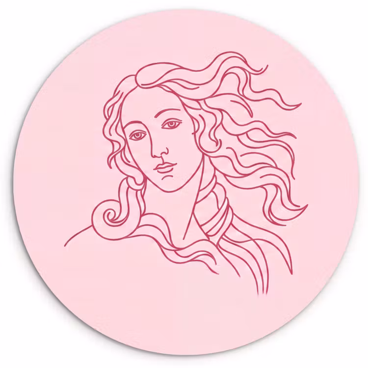 Vrouw - Portret - Klassiek - Line-art - Roze Wandcirkel kunststof plaat 5mm dik klein -3d