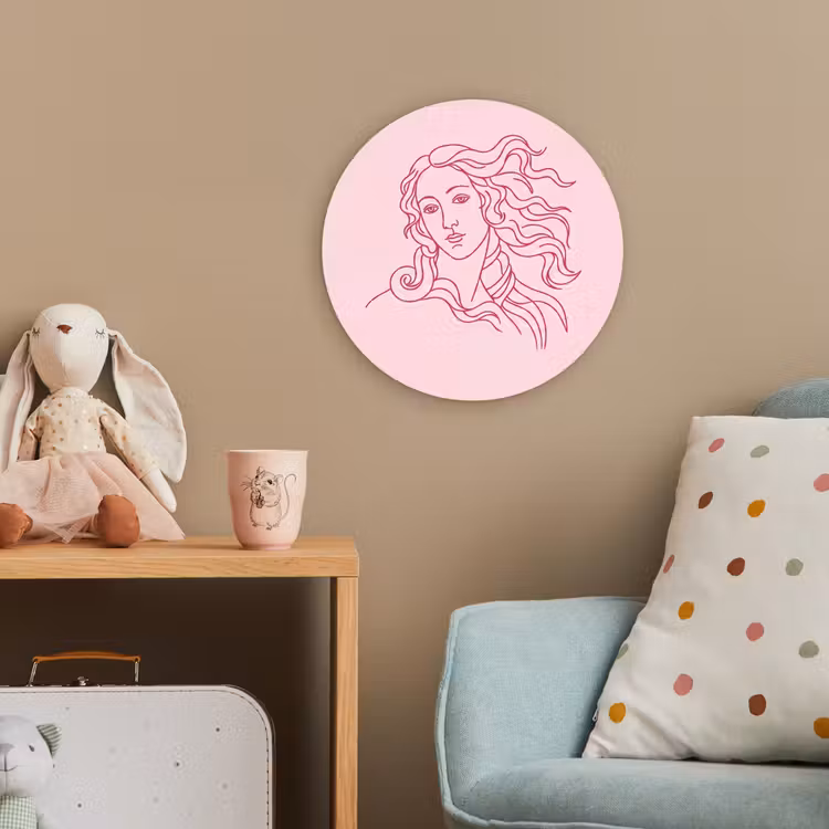 Vrouw - Portret - Klassiek - Line-art - Roze Wandcirkel kunststof plaat 5mm dik klein -tsfeer1_kind
