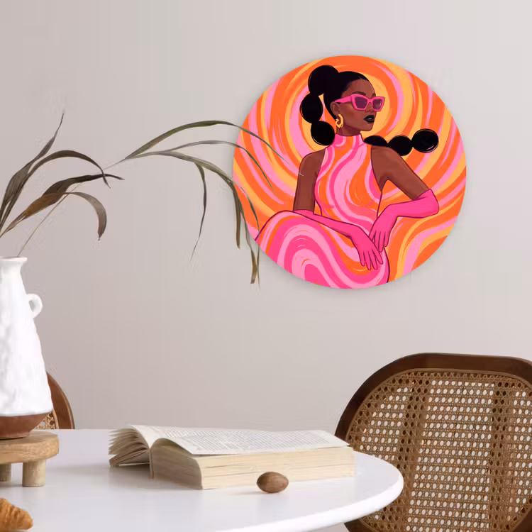 Vrouw - Portret - Kunst - Abstract - Roze Wandcirkel kunststof plaat 5mm dik klein -sfeer4